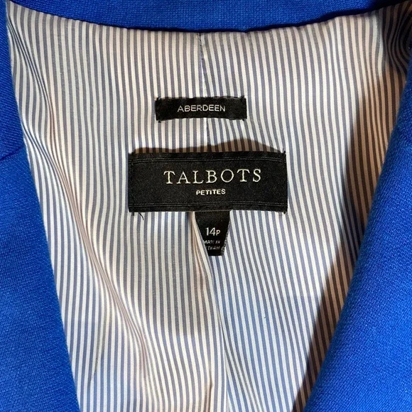 Talbots Aberdeen Pique Blue Blazer Size 14 Petite - Picture 6 of 13